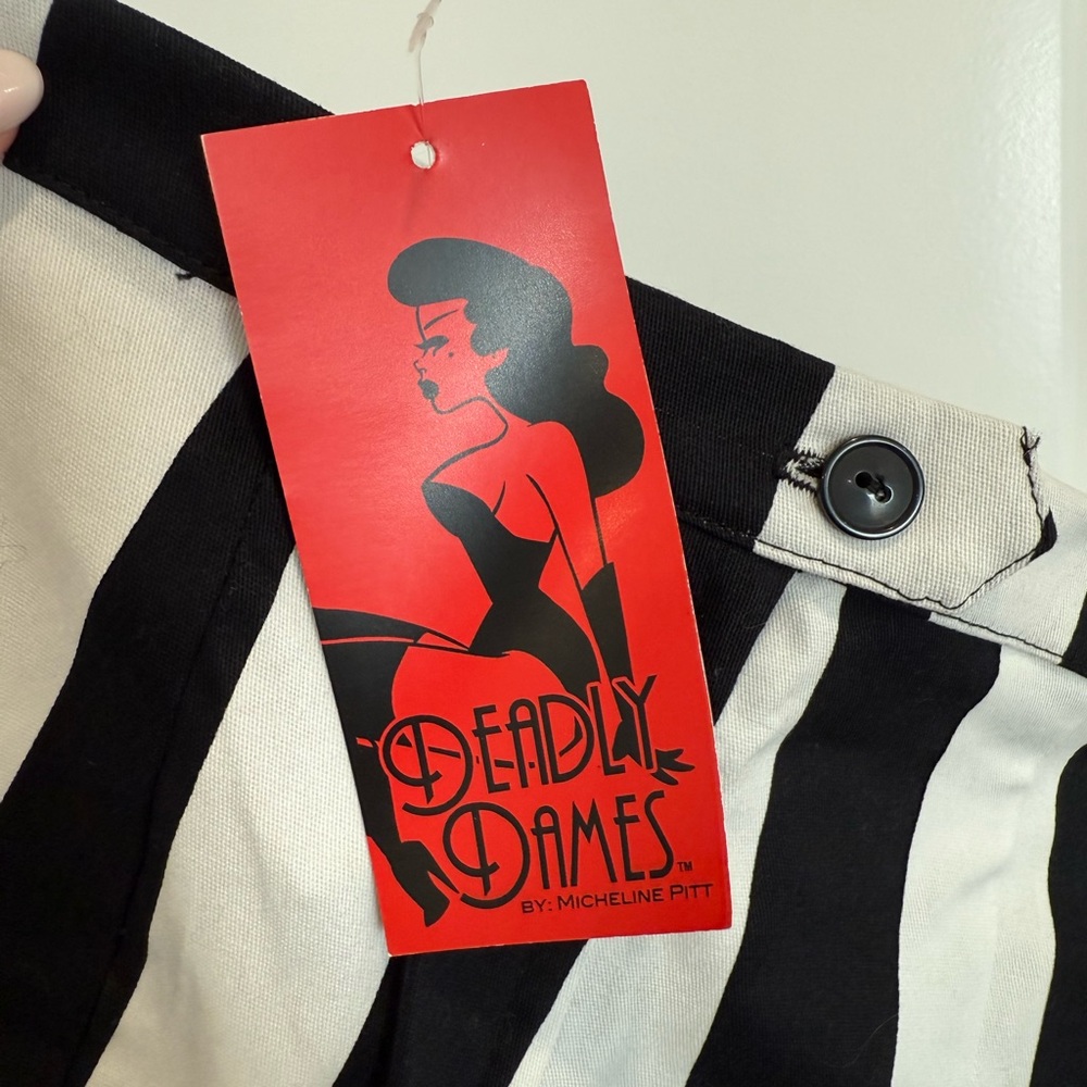 Pinup Girl Couture Deadly Dames Black and White Striped Pants - Size XS